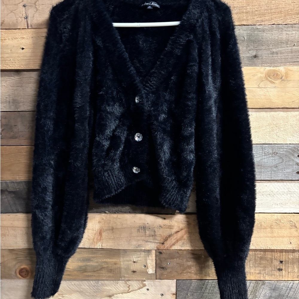 For Love And Lemons Midnight Black Fuzzy Cardigan